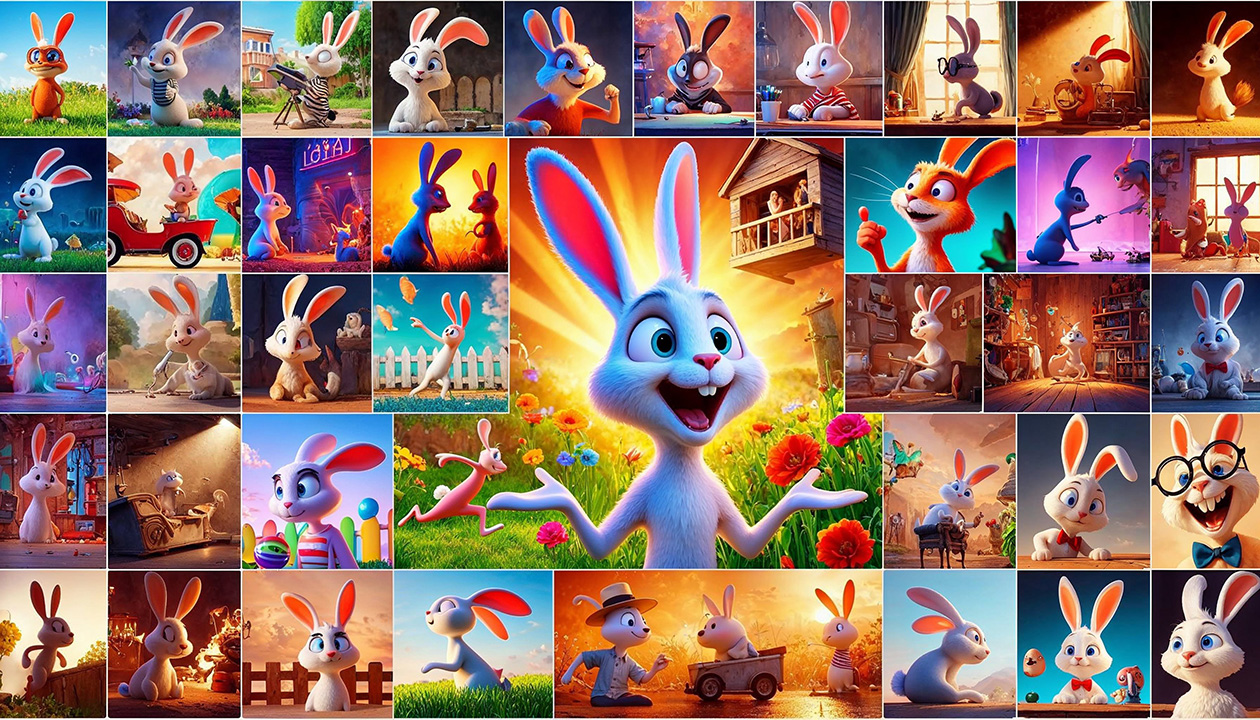 collage avec des illustrations de lapins