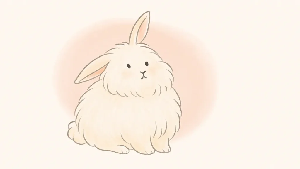 Illustration d'un lapin angora avec une fourrure longue et soyeuse.