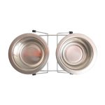 Set d'écuelles en inox, boisson et alimentation pour les lapins