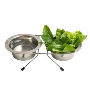 Set d'écuelles en inox, boisson et alimentation pour les lapins