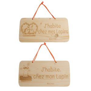 Pancartes en bois à suspendre, j'habite chez mon ou mes lapins
