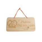 Pancarte en bois à suspendre, j'habite chez mon ou mes lapins